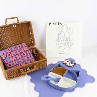 품질  Cat Shape Silicone Tableware Set , Silicone Divided Cat Plate Cat shape spoon  Non Toxic BPA Free 공장
