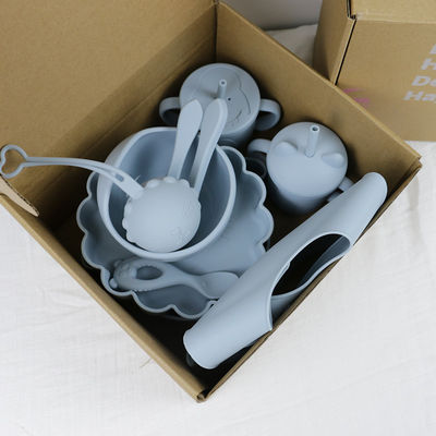 현대 스타일 실리콘 식기 세트, BPA 무료 아기 실리콘 접시 컵 비브?? 가락 포크 먹이 세트
