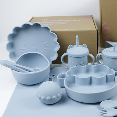 현대 스타일 실리콘 식기 세트, BPA 무료 아기 실리콘 접시 컵 비브?? 가락 포크 먹이 세트