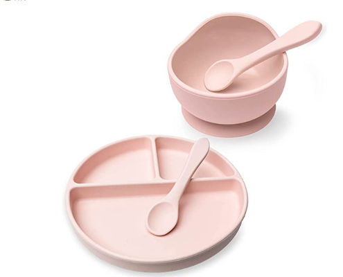 사용자 지정 판톤 컬러 실리콘 저녁식사 세트 5 PC 실리콘 흡입 뱃살 세트 식품 등급 재료 OEM ODM