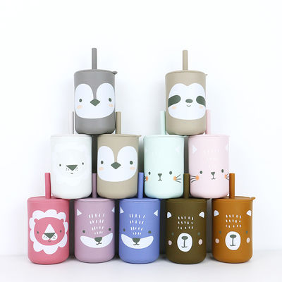 높은 유연성 인쇄 동물 실리콘 아이 스피 컵 빨대 - 용량 200ml - 마시는 데 이상적입니다