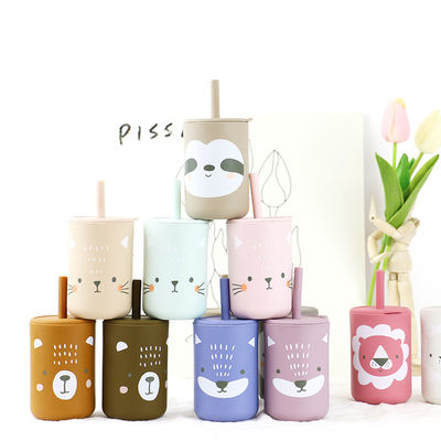 높은 유연성 인쇄 동물 실리콘 아이 스피 컵 빨대 - 용량 200ml - 마시는 데 이상적입니다
