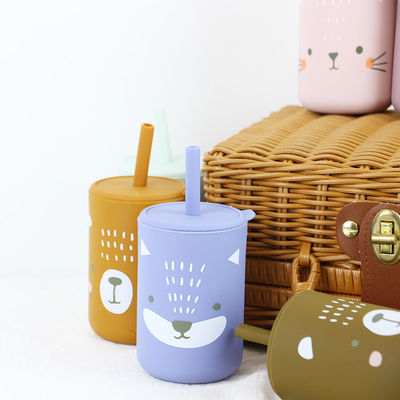 높은 유연성 인쇄 동물 실리콘 아이 스피 컵 빨대 - 용량 200ml - 마시는 데 이상적입니다