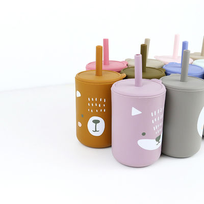 높은 유연성 인쇄 동물 실리콘 아이 스피 컵 빨대 - 용량 200ml - 마시는 데 이상적입니다