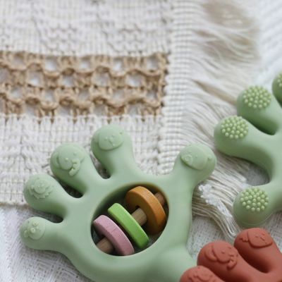 부드러운 아기 실리콘 치아 험난한 손바닥 모양 장난감: BPA 무료, 비 독성, 씹을 수