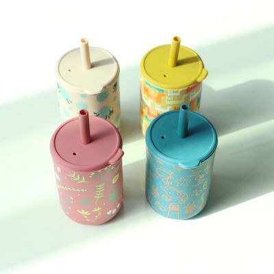 용량 200ml 음료컵 실리콘 어린이 컵 스타일 인쇄 동물 귀여운 실리콘 아기 훈련 컵 짚