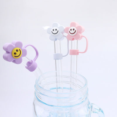 3D 꽃 디자인 실리콘 빨대 모자 100% BPA 무료 비 독성 안전 실리콘 톱퍼 컵 빨대