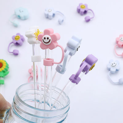 3D 꽃 디자인 실리콘 빨대 모자 100% BPA 무료 비 독성 안전 실리콘 톱퍼 컵 빨대