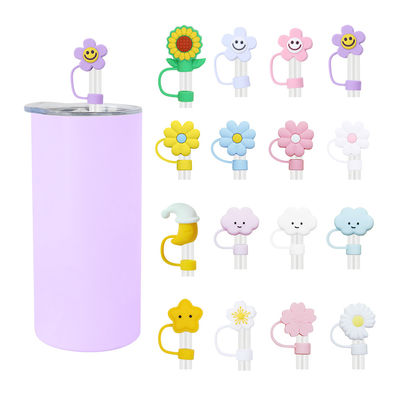 3D 꽃 디자인 실리콘 빨대 모자 100% BPA 무료 비 독성 안전 실리콘 톱퍼 컵 빨대