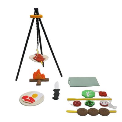사용자 지정 로고 19 PC 실리콘 가상의 BBQ 그릴 놀이 부엌 요리 장난감 미니 셰프 바베큐 롤 플레이 세트 어린이 부엌 장난감 선물