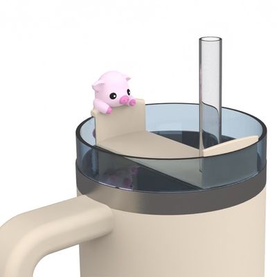 귀여운 동물 실리콘 빨대 커버 및 병 액세서리 – 4개 텀블러 장식 세트